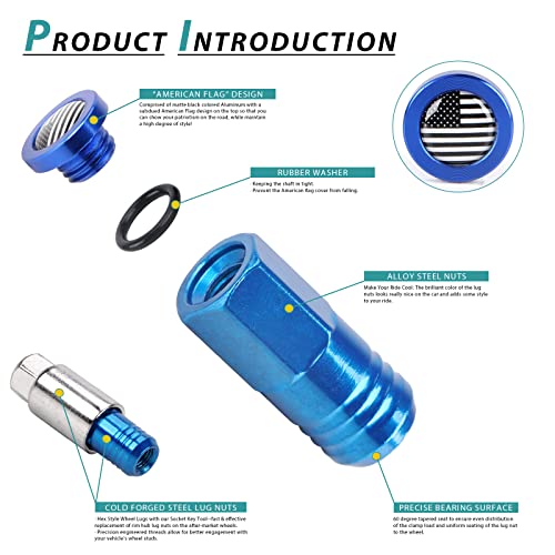 Image of M12x1.5 Lug Nuts 20pcs with American Flag End Cap Compatible with Chevy Impala Honda Accord CRV Civic Ford Focus Wheel(Blue)