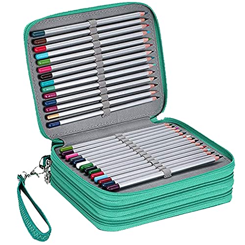 Image of Gullor Large Capacity 3 Layers Pencil Bag Pencil Holder Organizer - 78 Slots for Colored Pencils, Green