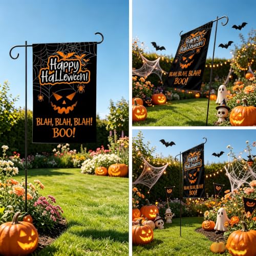 Pumpkin Bat Black Halloween Garden Flag 12×18 Inch Spider Decorative Flag - image 5