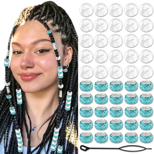 Image of VENOFEN 50PCS Blue European Hair Beads Loc Dreadlock Jewelry Clear Round Beads Acrylic Pony Bead Accessories Braids Decoration for Women