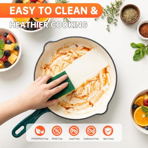 Image of LIFERUN 7Pcs Enameled Cast Iron Cookware Set, Cast Iron Pots and Pans Set