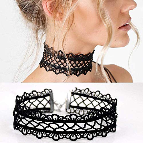 HuluBB Verano Más nuevos Accesorios de joyería de Moda Sexy Ahueca hacia Fuera el Collar de Gargantilla Negro de Encaje para los Amantes de la Pareja N174