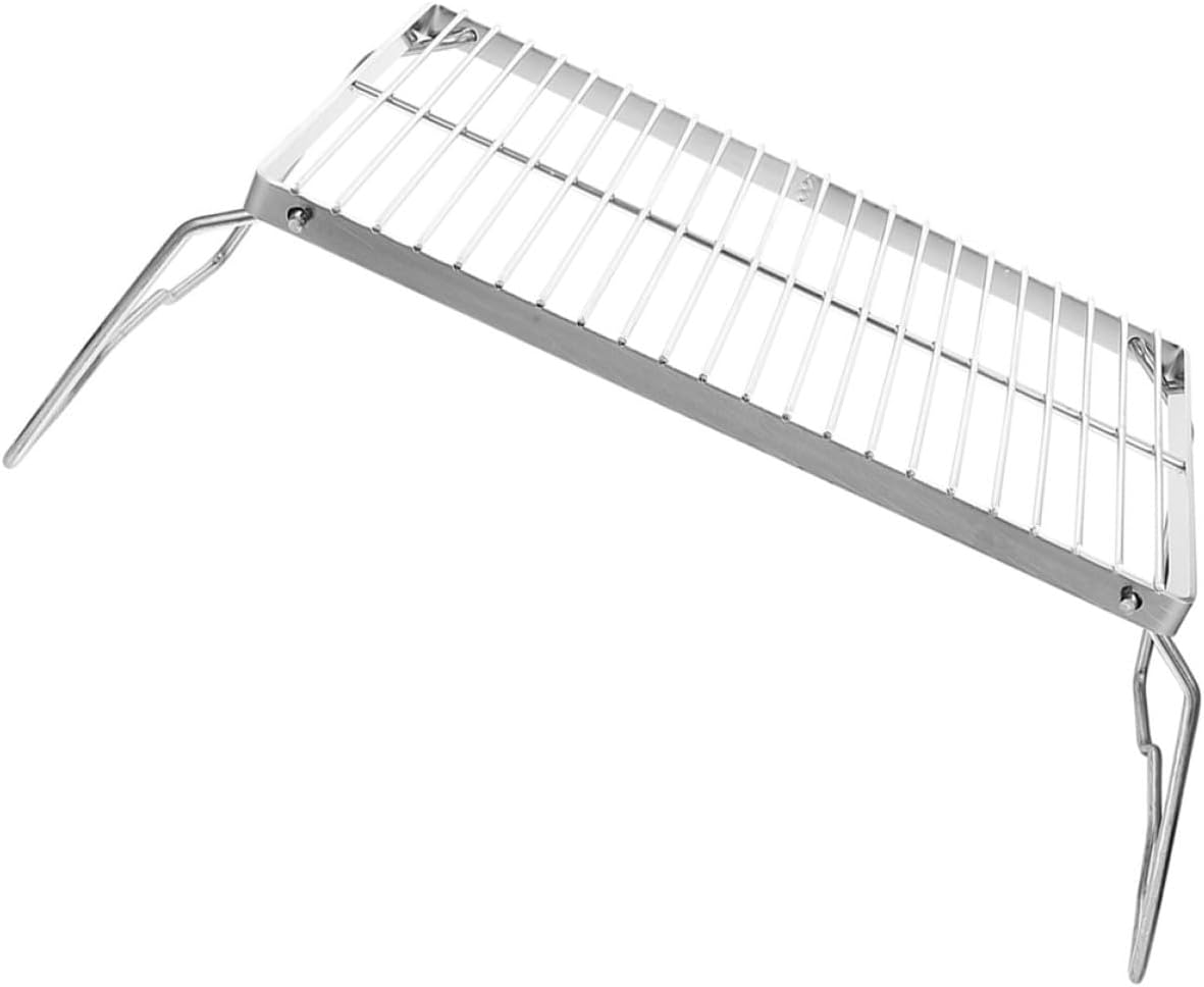 GLEAVI Adjustable Height Outdoor Camping Barbecue Grill Rack Stainless Steel Portable Folding Pot Holder Striped Stove Stand for Campfire Cooking