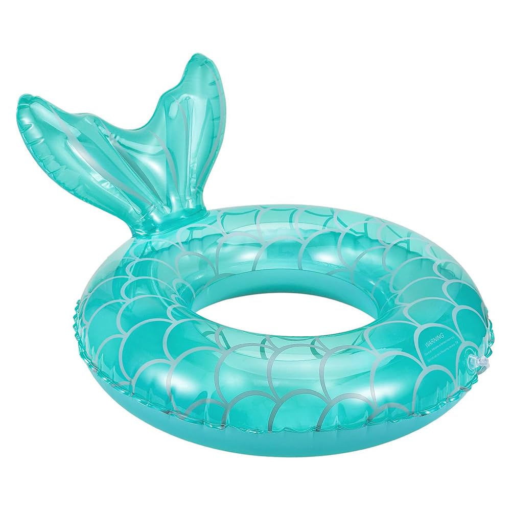 Alnicov Blue Sequins Fishtail Swim Ring Inflatable Swimming Pool Floats Pool Party Decorations Floating Swimming Ring