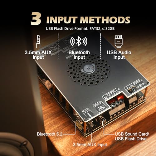 Image of T300HS 2.0 Channel 600W Bluetooth Power Amplifier Board, TPA3255 Chip, Vehicle Amplifier with Bluetooth /AUX /USB Inputs for DIY Speaker