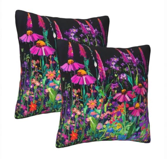 Guiteinyi Colorful Flowers Throw Pillow Covers 18x18 Set of 2 Square Pillow Case for Home Decorative Sofa Couch Bedroom Living Room