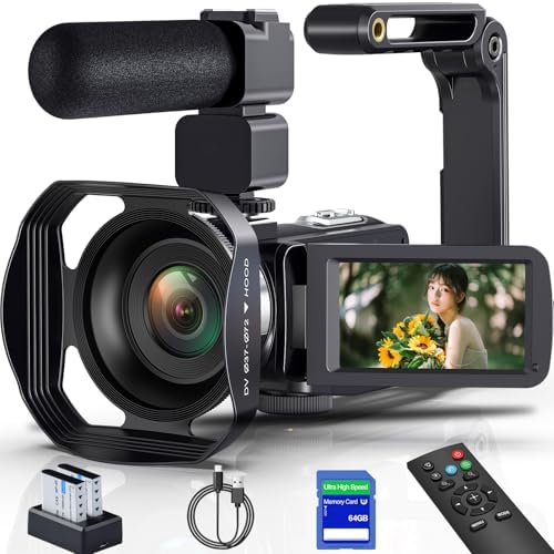 8K 64MP Camcorder Video Camera 18X Digital Zoom Youtube Vlogging Camera Webcam IR Night Vision WiFi 3.0”Touch Screen Camcorders with Microphone, 64G SD Card, Remote Control,Stabilizer and 2 Batteries