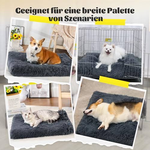 MDDK DY Hundebett, Mittel Hundekissen Waschbare, Flauschige Hundematte, Langer Plüsch, Weiche Polsterung, Multifunktional Hundekistenmatratze, Dunkelgrau,75x50x8cm