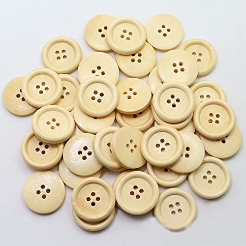 Image of Pack of 12 Buttons Diameter 25 mm,(1 inch) 4 Holed for Sewing and Art and Craft Round Buttons with 4 Holes| (Light Brown Wooden)