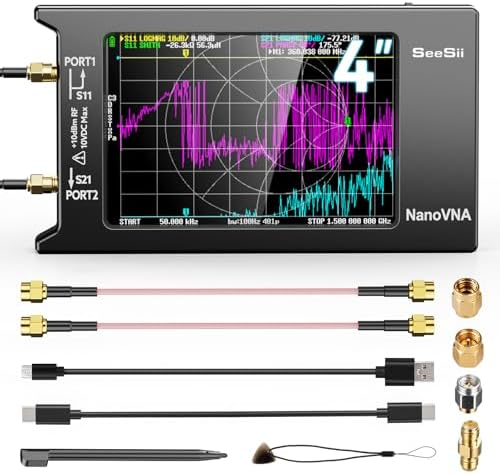 SEESII Upgraded NanoVNA-H4 Vector Network Analyzer, Latest V4.4 9KHz-1.5GHz HF VHF UHF 4" Touch Screen VNA Antenna Analyzer Measures S Parameters,Voltage Standing Wave Ratio, Phase,Delay, Smith Chart