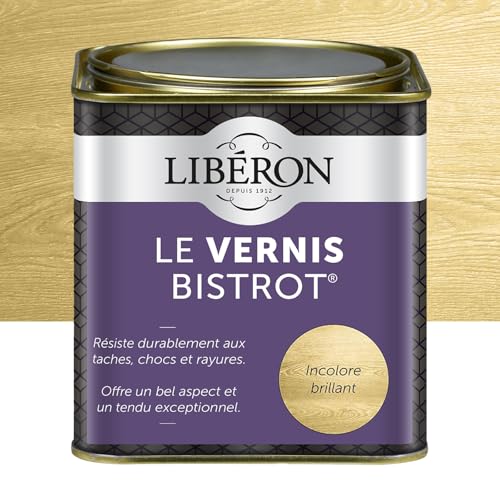 Libéron - Vernis bistrot - Vernis bois - Meubles Boiseries Objets - Très haute qualité - Anti-taches - Anti-chocs et rayures - Tendu bon - Incolore Brillant...