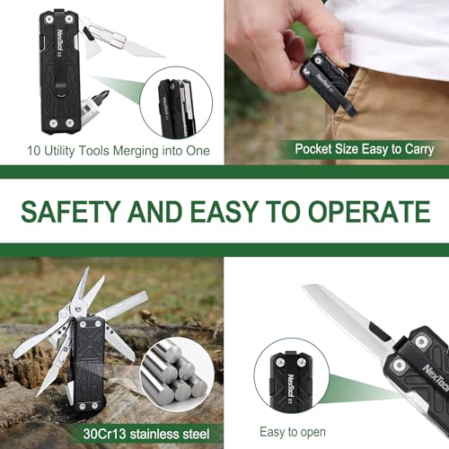 Nextool E1 Pocket Multi-Tool, Mini Multi Tool 10 in 1 Camping Accessories/Hiking Accessories EDC Multitool with Scissors, File, Bottle Opener, Dual Purpose Screwdriver, Multitools Gifts for Men - Image 6