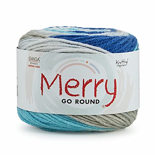 Ganga Acrowools Yarn, Aran Weight, 100% Acrylic, Blue, 100g, 157m, Medium Weight, Self Striping & Variegated Effect