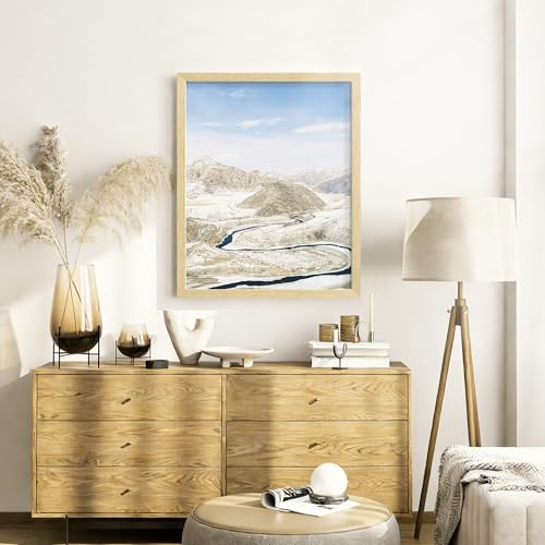 Image of 16x20 Picture Frame Set of 4, Natural Solid Wood Picture Frames, Display 16x20 Photos without Mat, Horizontal or Vertical Wall Mounting Poster Frame, Oak Wood Grain