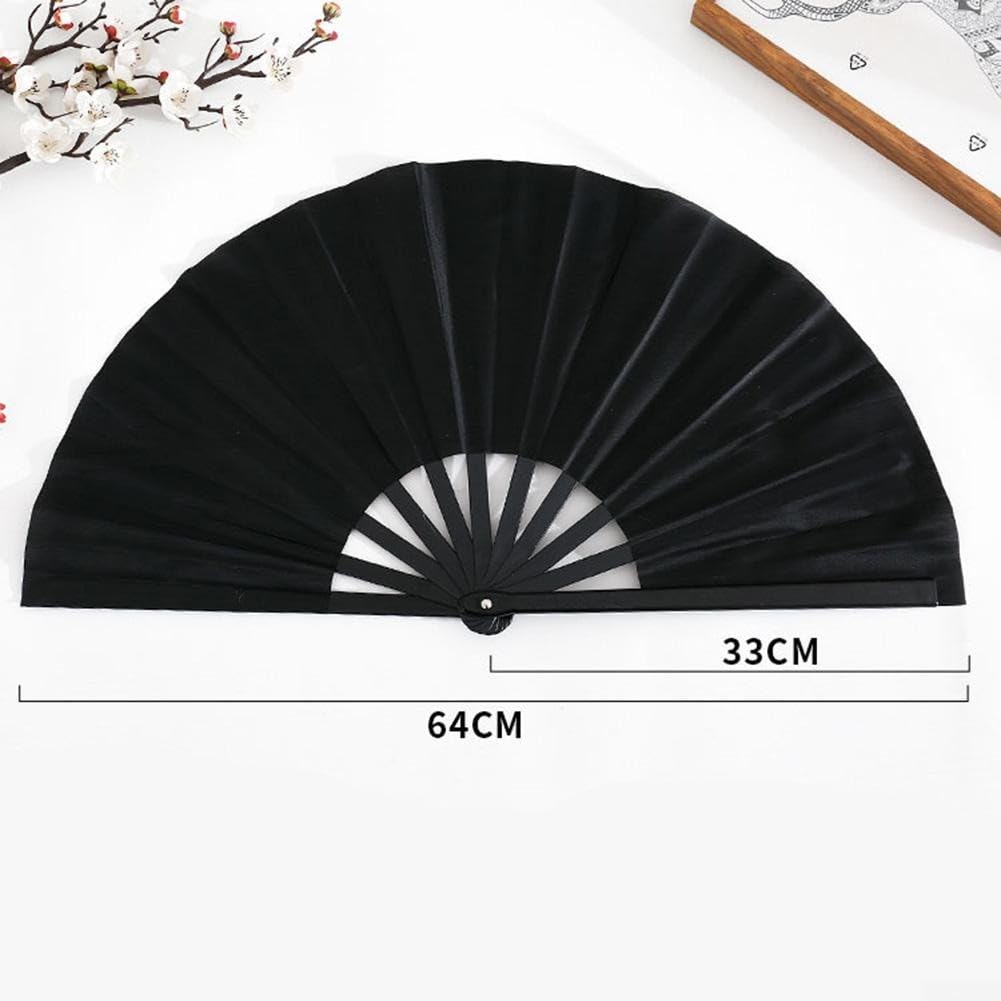 5 Stück große, faltbare Tanzfächer, 33 cm, zusammenklappbar, Handfächer für Hochzeiten, Partys, Bühnenauftritte, Karneval, Dekoration, Outdoor, buntes Set (schwarz)
