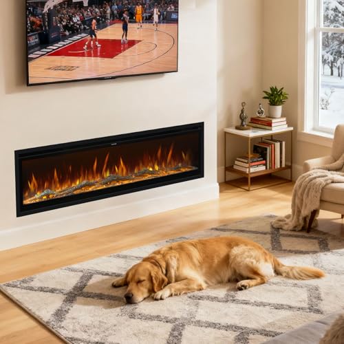 INMOZATA Electric Fire Wall Mounted/Recessed/Freestanding 40in 50in 60in Electric Fireplace with Remote & Touch Screen Control 9 LED Color Flame Effect, 2 Heat Settings 900W&1800W, Crystal & Log Set - Image 8