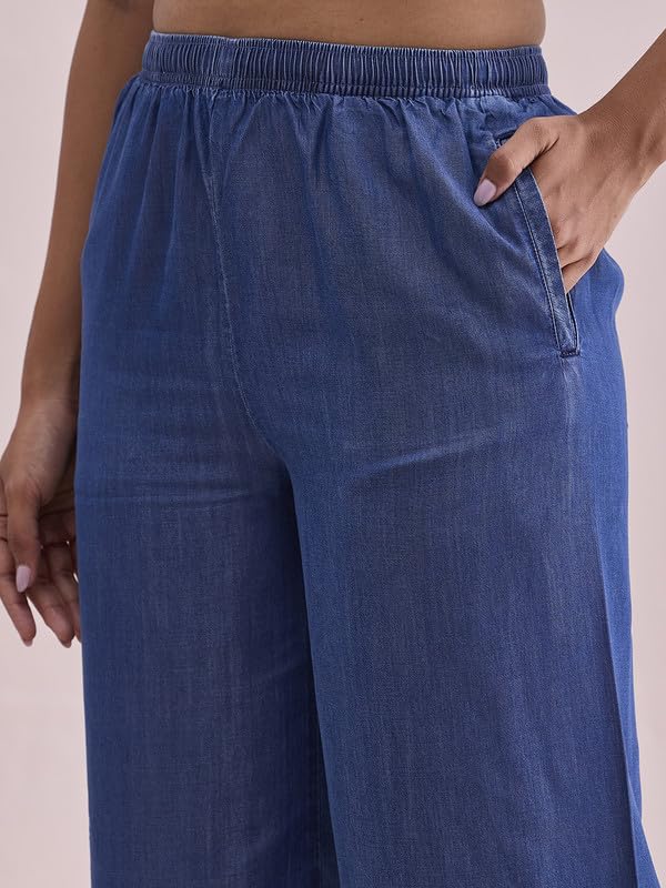 Image of GO COLORS Soft Viscose & Linen Blend Linen Palazzo Full Length for Women| Breathable, Mid Rise