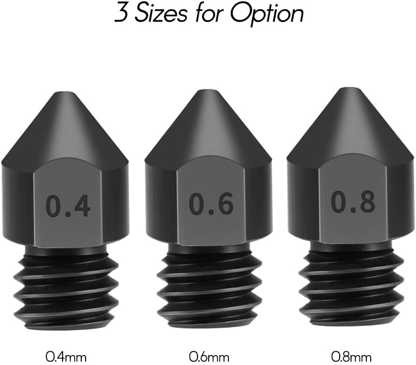 Funien MK8 Nozzle, 3pcs Hardened Steel Nozzles 0.6mm for 1.75mm Filament for Ender 3/CR-10/CR-10S Pro/TEVO Tarantula Pro/TEVO Flash/Sapphire Pro 3D Printer Hotend Extruder : Industrial & Scientific