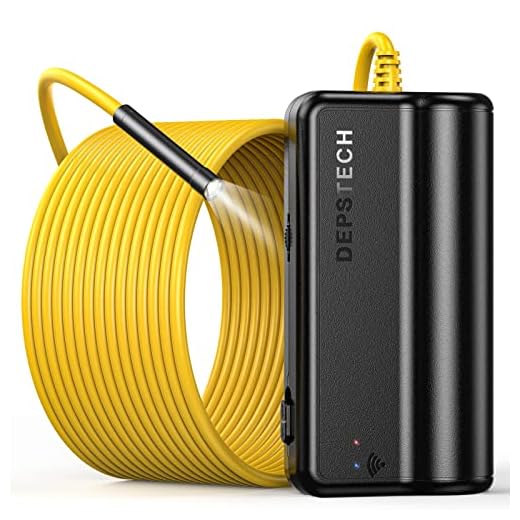 DEPSTECH WiFi Borescope, 5.0MP HD Wireless Endoscope, Semi-Rigid, 16 inch Focal Distance, Snake Inspection Camera with 2600mAh Battery for iOS & Android Smart Phone Tablets-33ft