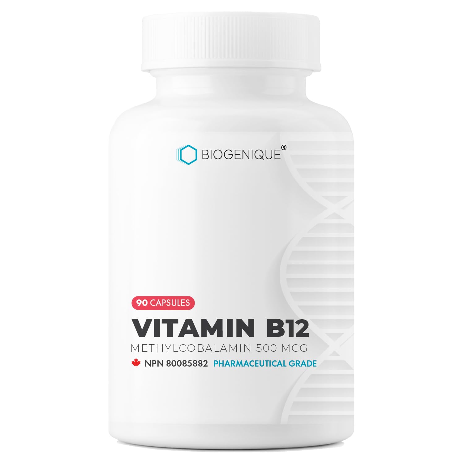 Biogenique Vitamin B12 - as Methylcobalamin Supports Energy Metabolism, Nervous System Health, Blood Cell Function and Methylation - Non OGM, Gluten-Free, Vitamin Supplement, 90 Capsules