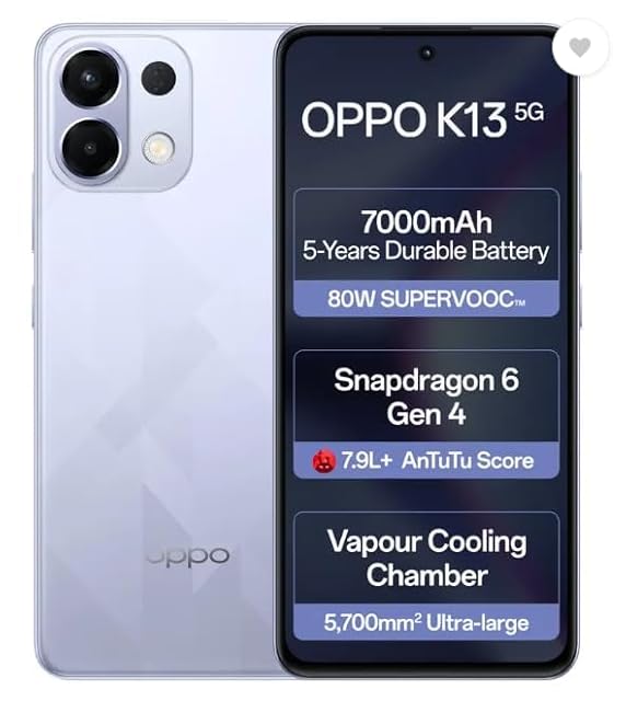 OPPO K13 5G with 7000mAh and 80W SUPERVOOC Charger in-The-Box, ICY Purple (8GB, 256GB) view 1