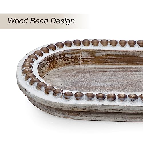 Bandeja de madera para servir redonda rústica TOOLTENG decorativa blanca para otomana 7