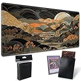 TCG Playmat Board Game Mat Plus 50 Pcs Card Sleeves, 24 x 14 Table Mats Game Mousepad with Soft Surface Non-Slip Base for MTG RPG CCG Trading Card Game Playmats, Japanese Abstract Art