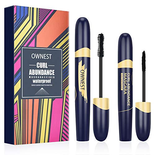 Ownest 4D Silk Fiber Lash Mascara & Fiber 2-in-1 Set, Waterproof Eyelash Extension for Thickening and Lengthening, Waterproof and Smudge-Proof and Hypoallergenic