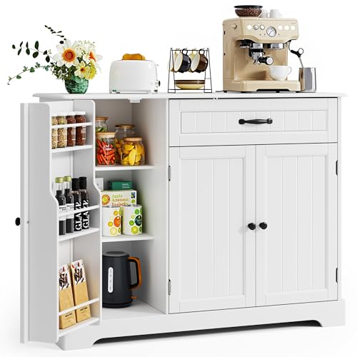 Xbro Buffet avec 1 Tiroir, étagère de Porte à 3 Niveaux et Grand Espace de Rangement, Buffet avec Dispositif Anti-Basculement et Coins Arrondis, pour...