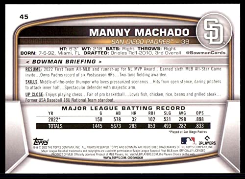 2023 Bowman #45 Manny Machado San Diego Padres Baseball Official Trading Card Of Mlb #TOP1