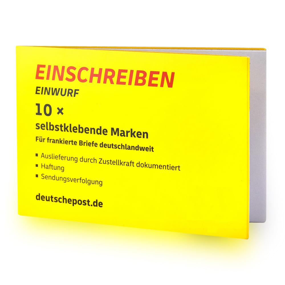 10 Stück selbstklebende Post Einschreiben-Briefmarken Einschreiben-Marken Porto Etiketten Label Aufkleber mit Barcode im Block | Versicherung bis 25 EUR | Zustellung per Einwurf