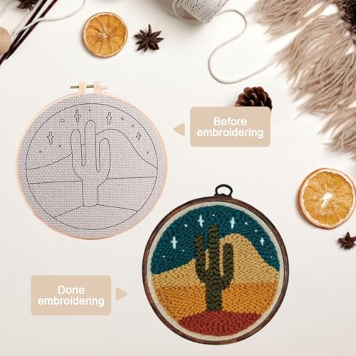 Image of TTPZNIGF Punch Needle Kit,Punch Needle for Beginners and Adults,Animal /Landscape Rug Yarn Hooking Beginner Kit （8x8 in） (Cactus)