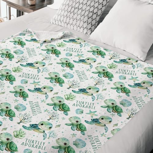 Image of HawSkgFub Cute Under The Sea Turtle Baby Blanket for Boy Girl Gift, Ocean Animal Turtley Adorable Flannel Fleece Nursery Bed Blankets, Soft Lightweight Newborn Infant Toddler Kids Crib Bedding 30 x 40