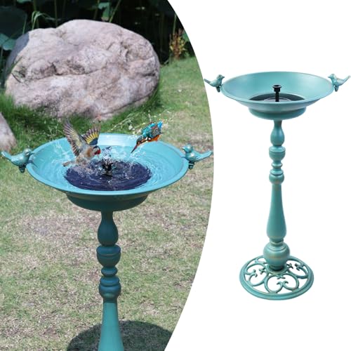 26.6' H Solar Bird Bath, Cast Iron Bird Bath and Solar Fountain, Outdoor Metal Bird Bath Bowl for Outdoors,Patio Yard Lawn Decor(Bronze