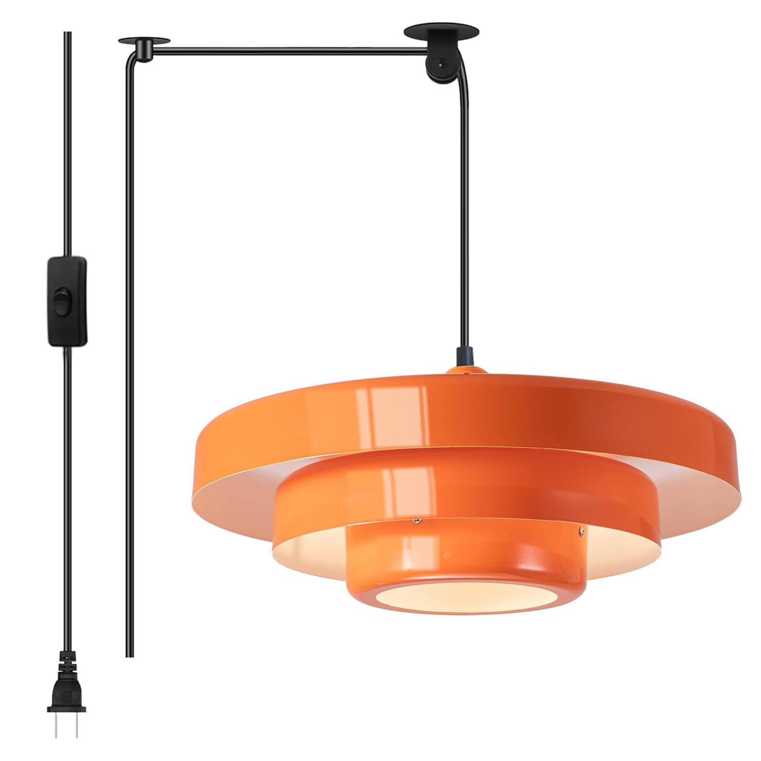 Plug in Pendant Light Fixtures, Plug in Chandelier Mid Century Modern Hanging Lamp with Pulley Nordic Style Pendant Lamp Metal Shade On/Off Switch Hanging Light for Living Room Dining Bedroom Kitchen
