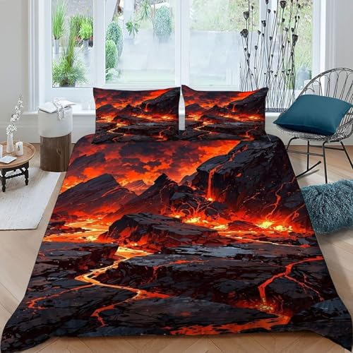 Housse de couette anti-pli 200x200 microfibre parure lit sans repassage Roche de Lave - 3