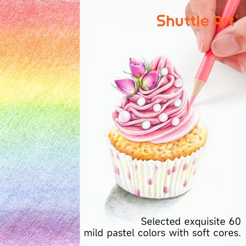 Image of Shuttle Art Pastel Colouring Pencils Set, 60 Colouring Pencils, Pastel Pencils, Macaroon Colouring Pencils for Adults, Beginners for Painting, Colouring, Drawing, Wooden Pencils, Colouring Pencils for