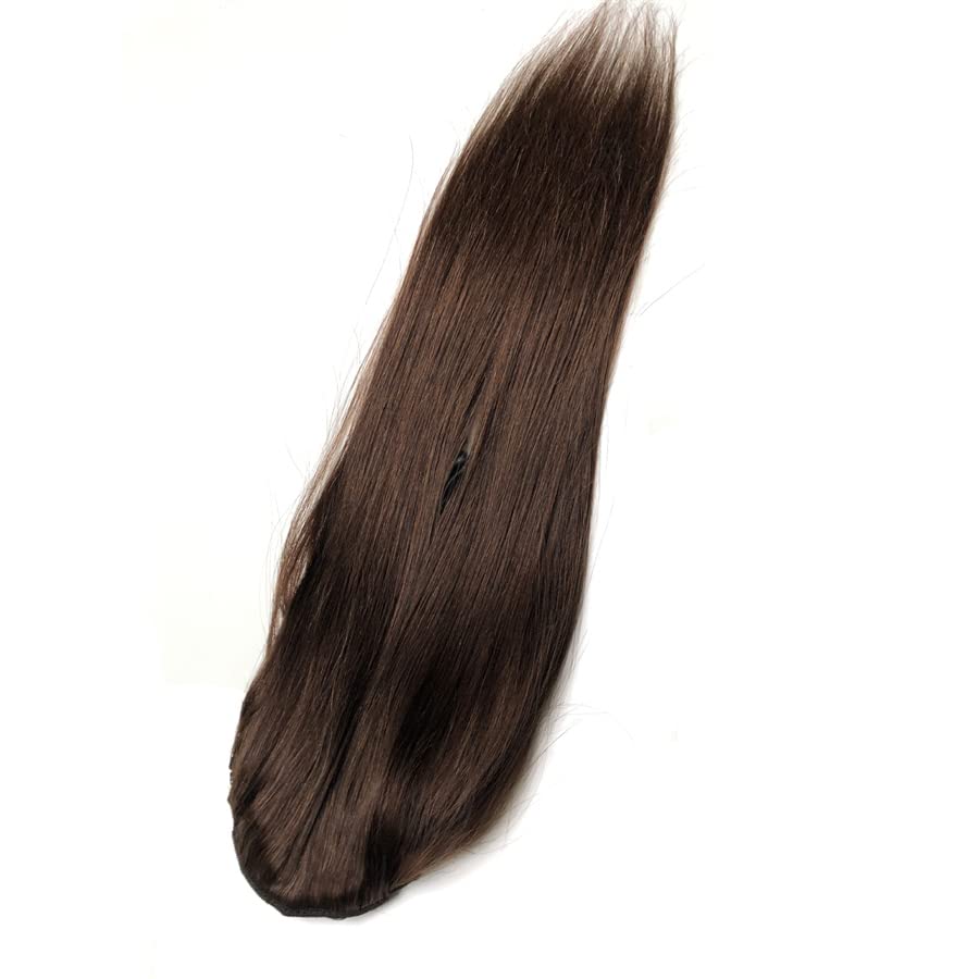 16" Human Hair Ponytail Extension Drawstring Straight Medium Brown #4 Real Remy Hair Piece for Black Women