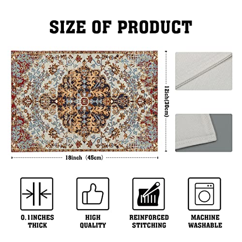 Image of Ethnic Boho Placemats Set of 6 Southwest Brown Blue Carpet Woven Texture Linen Washable Kitchen Dining Table Mats Stain Heat-Resistant Desktop Decor Place Mats for Home Party Indoor 12x18 in