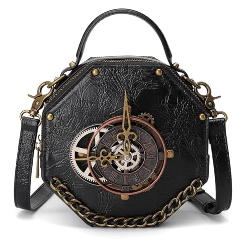 Small Crossbody Purse and Handbags for Women Cute Shoulder Bag Unique Steampunk Metal Clock Costume Cosplay Accessories (Black)