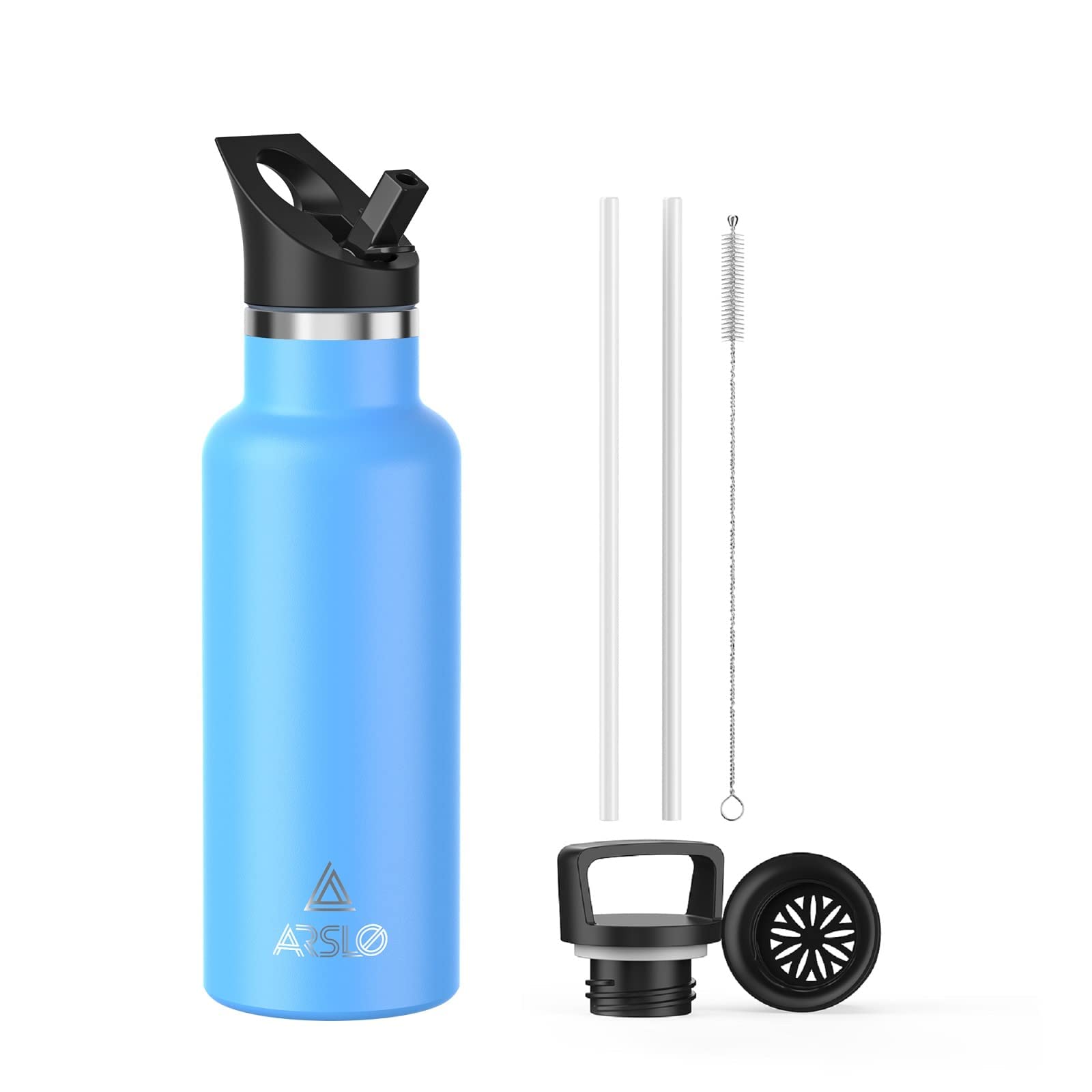 Stainless Steel Double Wall Water Bottles 17oz, Vacuum Insulated Bottle With Straw Lid, Insulated Water Bottle Keeps Water Cold for 24 Hours, Hot for 12 Hours, Hiking, Sports