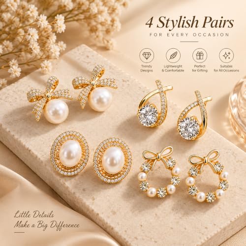 Generic Korean Style Fashion Earrings Set for Women, 4 Pairs, White - Image 3