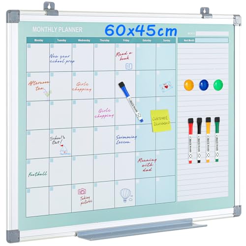 MAKELLO Magnetisches Whiteboard Monatsplaner, Trocken Abwischbar, To Do Liste, für Zuhause, Schlafzimmer, Büro, Klassenzimmer, 60 x 45 cm