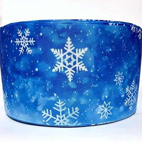 Grosgrain Ribbon 3 Snowflakes Blue Winter Christmas Time Snow Printed Per Yard