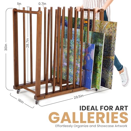 Image of Art Storage Rack and Art Rack and Studio Storage Organizer for Canvases - Paint Drying Rack with Adjustable Panels, Handles & Caster Wheels for Artwork - Canvas Boards - Frames & Prints