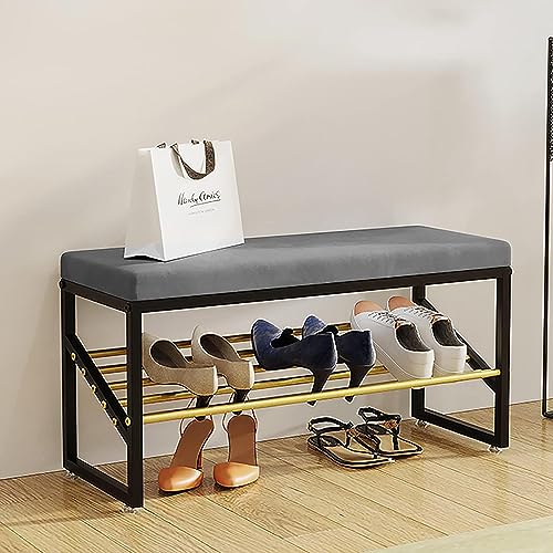 Banc à chaussures en velours gris 100cm pour entrée moderne avec rangement intégré