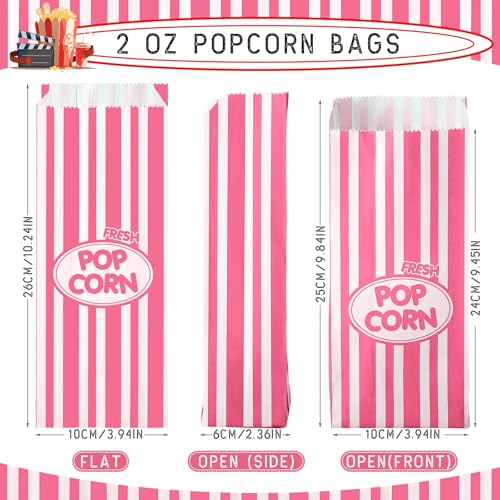 Image of Sherr 500 Pcs 2oz Popcorn Bags Bulk Pink Retro Stripes Disposable Popcorn Bags for Circus Carnival Party Favors Movie Nights Birthday Party Event Supplies Machine Accessories