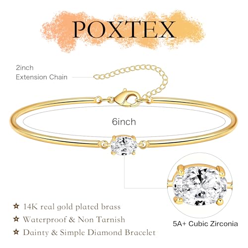 Gold Bangle Bracelets for Women, Dainty 14K Real Gold Silver Plated Bracelet Non Tarnish Waterproof Cute Trendy Simple Diamond Cubic Zirconia Bangle Bracelet Charm Jewelry.Gift for Mother's Day Christma4