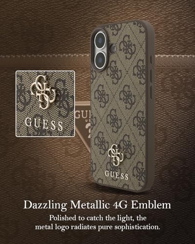 Image of CG MOBILE Guess [Official Licensed] Protective Case Designed for iPhone 17 |Magnetic Compatible|4G Pu Leather Case with Small 4G & Classic Metal Logos -Brown