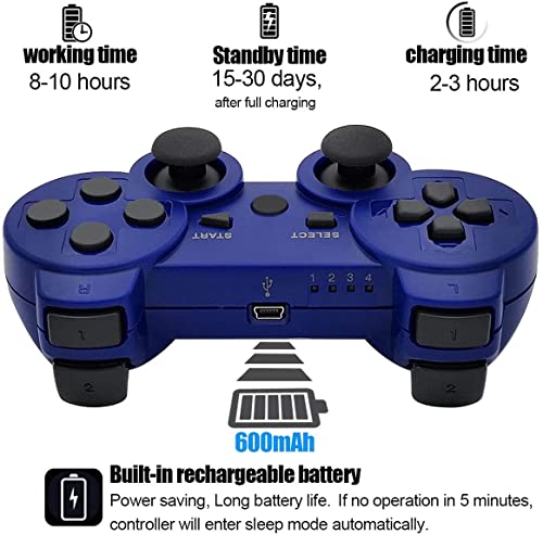 Rzzhgzq 2 Pack Ps3 Wireless Controller Playstation 3 Controller Wireless Bluetooth Gamepad With Usb Charger Cable For Ps3 Console (Blue+Silver) #TOP2